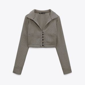 Zara houndstooth crop long sleeve shirt - XS